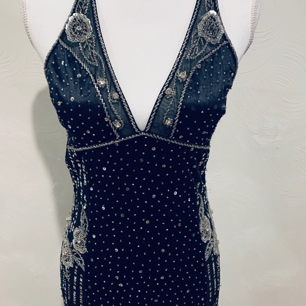 Beaded Black Gown with Slit